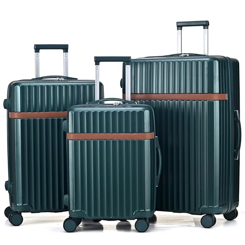 Image of RMW Luggage Sets 3 Piece Suitcase Hard Shell PC+ABS Lightweight Durable Trolley Travel with Dual Spinner Wheels 3 Digit Combination Lock 20" 24" 28" (Dark Green, Full 3 PIECE Set)