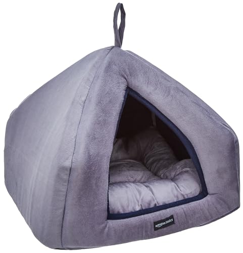 Amazon Basics Premium Soft Velvet Pet Hut House | For Cats, Kittens and Small Dogs | With Reversible Cushion | Washable Cozy and Comfortable | Small |