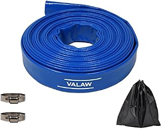 Valaw Layflat Hose 10m x 25mm Diameter Compatible with Submersible Water Pump - PVC - Comes with 2 Clips and Bag