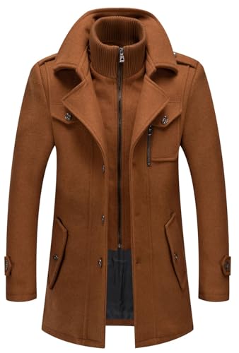 Image of chouyatou Men's Gentle Layered Collar Single Breasted Quilted Lined Wool Blend Pea Coats