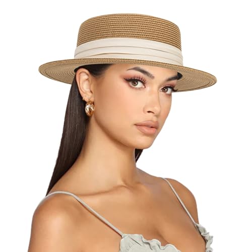 INOGIH Strohhut für den Sommer, Sonnenhut, breite Krempe, Fedora, Panama, Sommer, Strandhut für Damen und Herren, beige, M