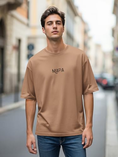 Image of BULLMER Trendy Front and Back Printed Oversized Round Neck T-Shirt for Men - Pack of 2