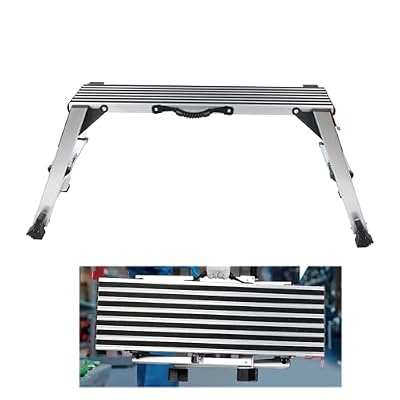 50" Aluminum Work Platform - 660 LBS Folding Step Stool w/Non-Slip Feet - Heavy Duty Portable Work Bench for Contractors, Painting & Home Repair (Dark Grey)