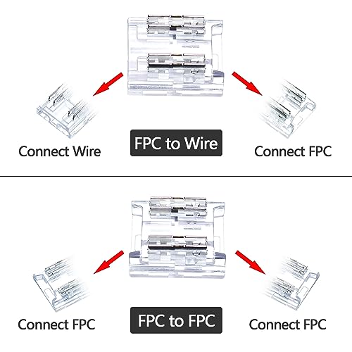 GOMING 10mm/0.39in CCT COB LED Strip Connector Kit 4Pin 10Pcs Strip to Wire Transparent Gapless Connectors 6Pcs Strip to Strip Connectors 5Pcs 15cm/5.9in Extension Wires for CCT COB LED Strip - Image 3