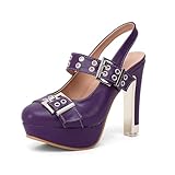 getmorebeauty Women's Buckle Strap Slingback Pumps Chunky High Heels Closed Toe Platform Sandals Prom Dress Shoes (Purple, US9)