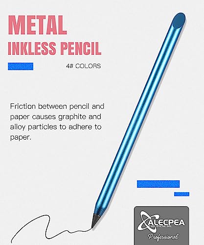 ALECPEA Durable Everlasting Metal Pencil Set - 2-Pack with Spare Refills Included - Long-lasting Writing Tool, Premium Metal Body, Ideal for Drawing, Writing, and Sketching - Thumbnail 2