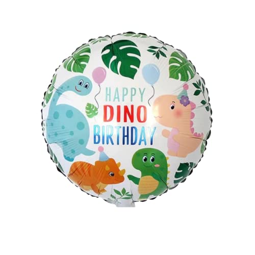 Image of Party Decorz Dinosaur Foil Balloon Set Of 5pcs (1pcs Tree Balloon + 1pcs Leaf Balloon +2pcs Round Happy Birthday Balloon + 1pcs Dinosaur Balloon) For Kids Dinosaur Theme Birthday Party Decoration