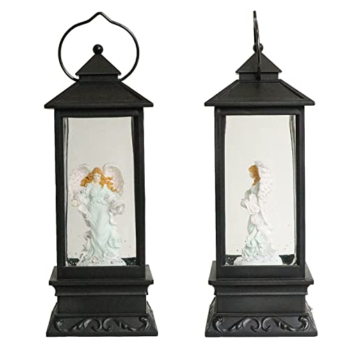 Image of Eldnacele Angel Singing Snow Globe Lantern with 6 Hour Timer | Battery Operated USB Powered, Spinning Water Swirling Glitter Snow Globe Lamp, Holiday Indoor Decoration Christmas Gift