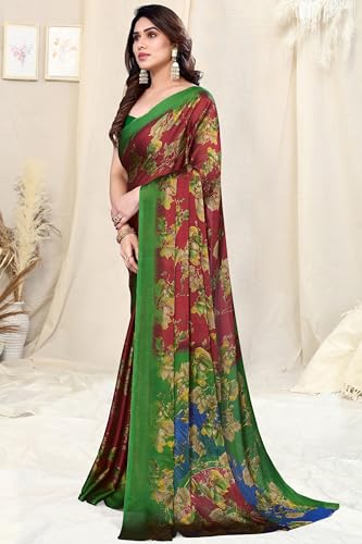 Image of MIRCHI FASHION Saree for Woman Chiffon Floral Printed | Lightweight Daily Wear Comfortable Women's Sari with Unstitched Blouse Piece (Available in 15 Designs)
