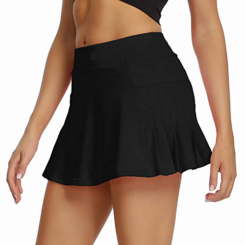 Women's Tennis Skirts with Pockets Actice Skorts for Golf Yoga Workout Running Pleated Skirts Athletic Shorts Black XS