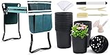 Ohuhu Garden Kneeler and Seat with 2 Tool Pouches & Planting Pots, 2-in-1 Foldable Garden Bench...