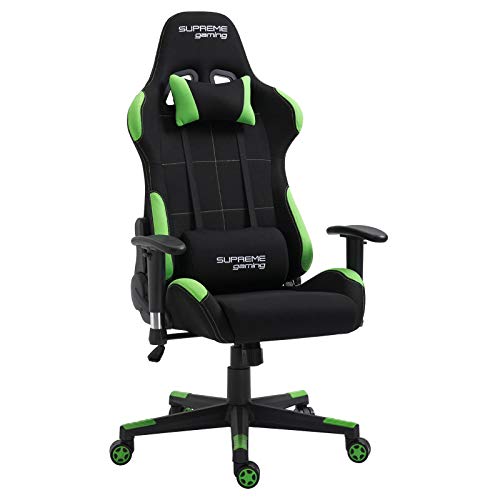 IDIMEX Chaise de Bureau Gamer Force Fauteuil Gaming Ergonomique pivotant, siège baquet Racer avec Dossier inclinable accoudoirs réglables et Coussins pour Le Dos, revêtement Tissu Noir/Vert
