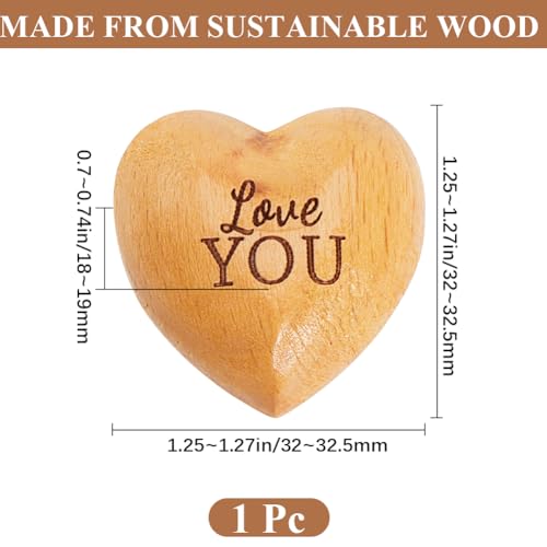 CREATCABIN Love You Wooden Heart Ornaments Tiny Hug Token Solid Olive Wood Heart Isolation Gift Hand Holding Keepsake Missing You Gift Thinking of You Present For Lover Friends Family Couple 1.25 Inch - Image 2