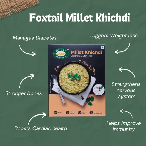 Image of Millet Amma CERTIFIED ORGANIC Millet Khichdi Mix | 250 Gms Pack | 65% Millet Content | Easy & Ready to Cook | Instant Millet Breakfast Mix | Rich in Protein & High Fiber | 100% Vegan