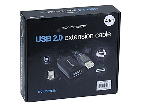 Monoprice Cabo de extensão/repetidor ativo macho para fêmea de 15 m USB 2.0 A (extensão compatível c