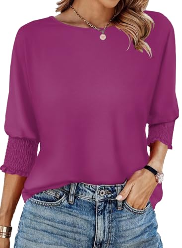 Womens Summer Tops 3/4 Length Sleeve Shirts for Women Plus Size Spring Fashion Clothes Trendy Casual Blouses