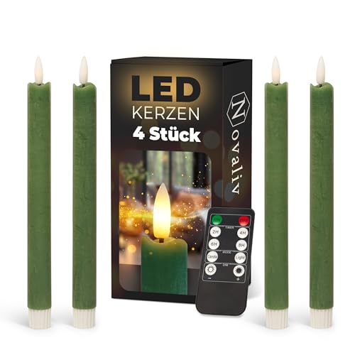 Novaliv Stabkerzen LED mit Timer Grün 4 Stück Grün indoor - 6...
