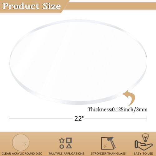 Image of 2 Pieces 1 /8 inch Clear Circle Acrylic Sheet, 22 Inch Diameter Plexiglass Sheet, Round for Cake Discs, Plexiglass Table Top, Acrylic Backdrops and DIY Display Projects Craft