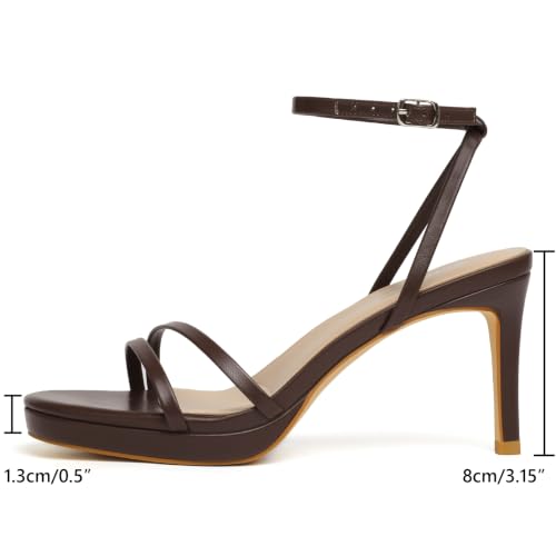 Image of RIBONGZ High Heels for Women Kitten Heeled Sandals with Ankle Strap Round Open Toe Strappy Stiletto Heels Comfort Summer Wedding Party Evening Prom Daily Dressy Shoes
