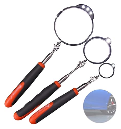 DARZYS Telescoping Inspection Mirror, Under Vehicle Inspection Mirror with LED Light for Car Repair, Telescopic Length