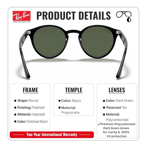 Image of Ray-Ban RB2180 Round Shaped Sunglasses for Men & Women with Official RAYBAN Eyewear Kit