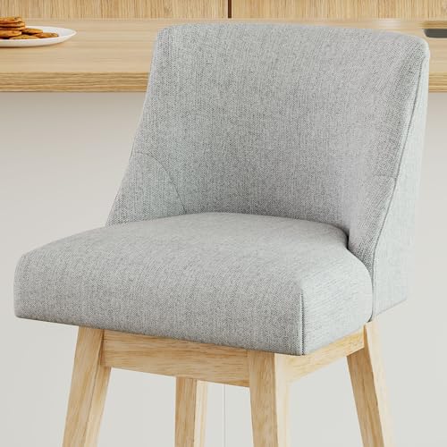 Image of Swivel Counter Height Bar Stools Set of 6, Modern Fabric Swivel Barstools with Contoured Back and Solid Wood Legs, Upholstered Counter Stool Bar Chairs for Kitchen Island, Home Bar, Grey