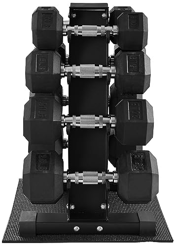 Rubber Coated Hex Dumbbell Weight Set and Storage Rack, 100LB or 150LB, 5-20 lbs or 5-25 lbs