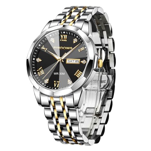 Image of PINDOWS Watch for Men Big Dial Analog Digital Black Silicone Sport Multifunction Luminous LED Dial Waterproof Watches Fashion Wristwatches