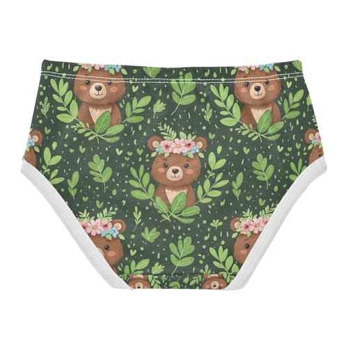 Cute Brown Bears Green Undies for Toddler Girls, Girl Panties, 2T–8 Years2