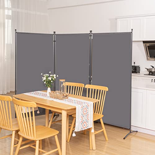 Chosenm 3 Panel Folding Privacy Screens, 6 Ft Tall Wall Divider With Metal Frame, Freestanding Room Divider For Office Bedroom Study (3 Panel, Grey) #TOP5