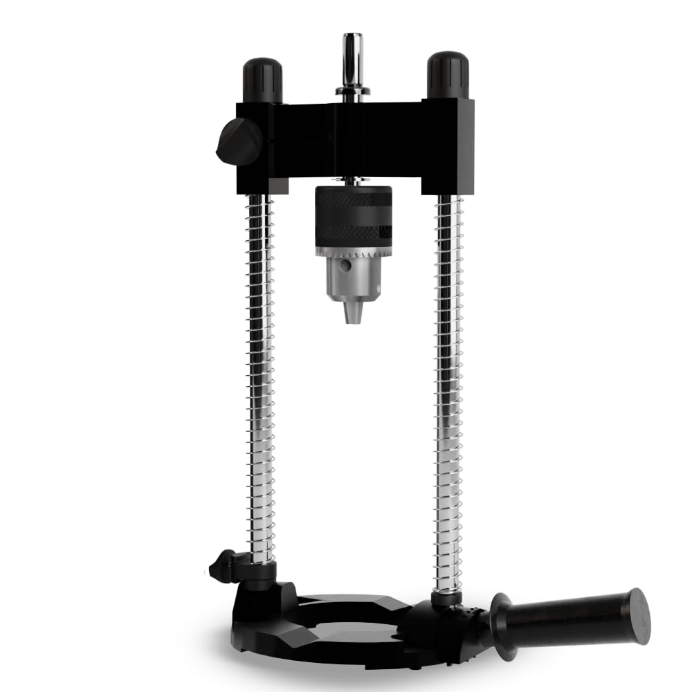 Pop's Choice Portable Drill Guide/Press for Drilling, Multi-Angle Guide Attachment Holder For 1/4 Inch and 3/8 Inch, with Chuck, Black
