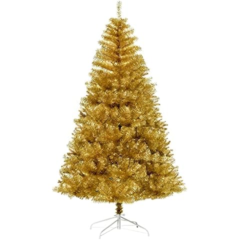 HOMCOM Künstlicher Weihnachtsbaum 1,8 m Christbaum Schnee einfacher Aufbau Tannenbaum 1000 Äste flammhemmend selbst aufblasend PET Stahl Gold Ø103 x 180 cm Cover