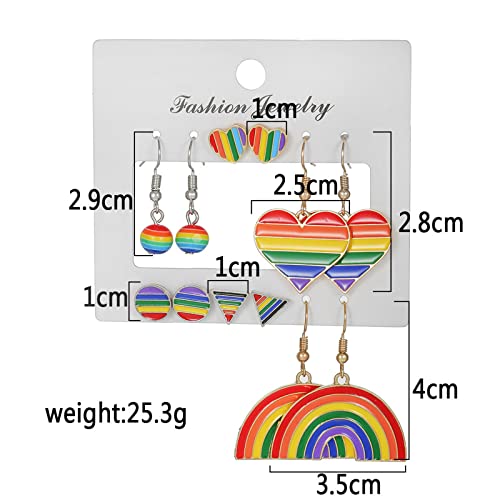 Suofrun 6 Pairs Lgbt Rainbow Flag Earring Lesbian Gay Pride Charm Alloy Enamel Dangle Earrings For Women Girl Geometric Shape Dangle Earrings Jewelry Gifts-6 Pair Earrings #TOP2