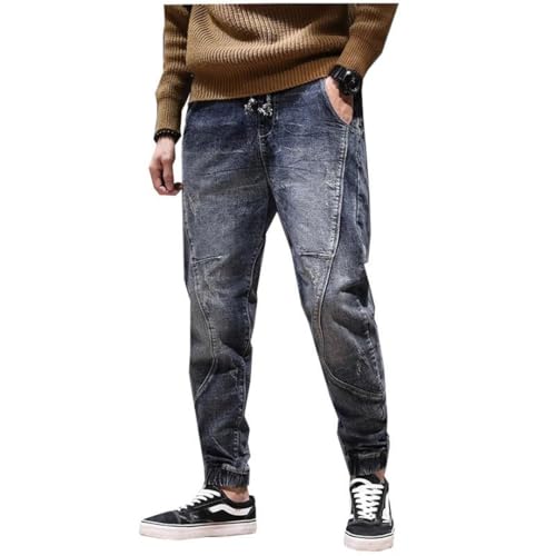 Men Jogging Pants Streetwear Motocycle Elastic Waist Drawstring Designer Casual Denim Pants4