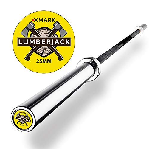 XMark Lumberjack Olympic Bar, Chrome with Black Manganese Phosphate Shaft, 25 mm Grip, Powerlifting Bar, Olympic Barbell