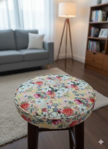 Image of Classic Bistro Bloom Stool (1 Seater Stool, Sheesham Wood, Cream)