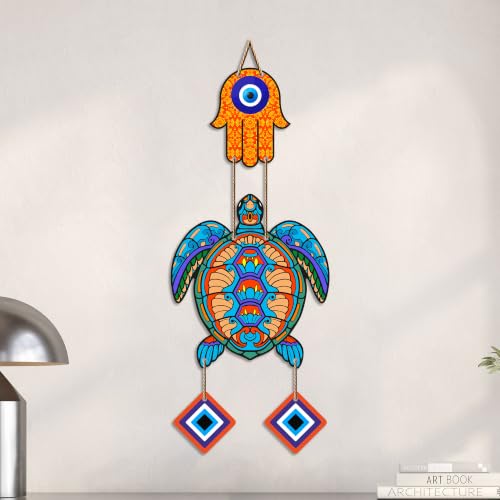 Image of Artvibes Turtle Evil Eye Hanging Decor for Main Door & Entrance | Lucky Vastu MDF Wall Art | Decorative Accent for Living Room | Office | Hallway & Bedroom | Housewarming Gift Item (WH 8542N)