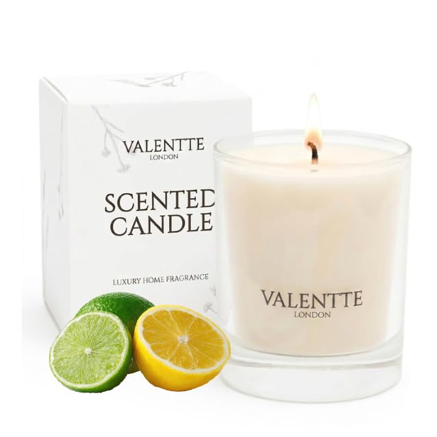 Soy Wax Scented Candle, Aromatherapy Essential Oils, Natural Ingredients, Long Lasting Fragrance, 40 Hours Burning Time, Made in the UK (Bergamot and Lemon, 150g) - Valentte