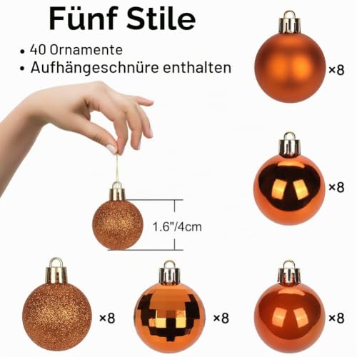 4CM Weihnachtsdeko Weihnachtskugeln, 40 Stücke Bruchsiche Christbaumkugeln Ornamente Weihnachtsbaumschmuck für Weihnachtsbaum… – Ansicht 2