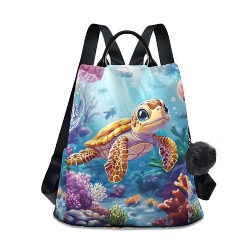 Sac à dos antivol voyage femme motif tortue : protégez vos affaires avec style