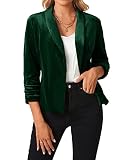 MINTLIMIT Women's 3/4 Sleeve Blazers Shawl Lapel Vintage Office Open Front Velvet Blazer (Dark Green