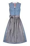 Moser Midi Dirndl 65 cm hellblau Gemustert Silbergrau Marie 008496, Rocklänge: ca. 65 cm, hochgeschlossen, mit Flügelärmeln, glänzender Schürze 36