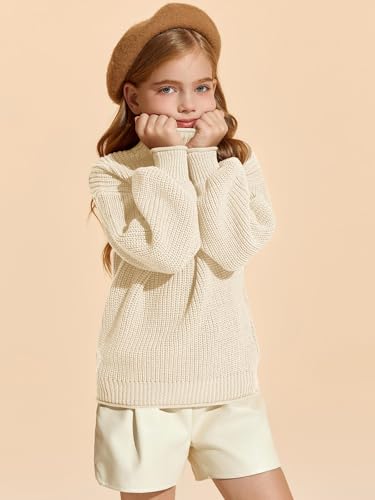 Image of rrhss Girls Mock Neck Loose Knit Sweaters Kids Long Sleeve Slouchy Warm Cute Fashion Pullover Tops 5-14 Years
