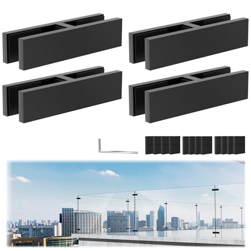 Gyykzz 4 Pack Black Railing Glass to Glass Clamp, 180 Degrees Double Sided Clip Fit for 3/8