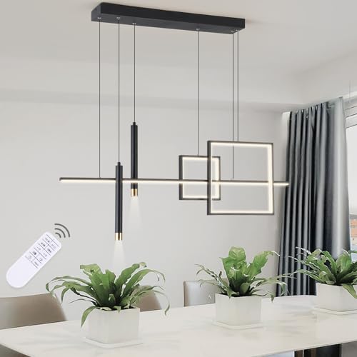 ORANOOR Modern LED Chandelier Lighting, Dimmable Linear Black Pendant Light with Squares, 39in Dining Room Hanging Light Fixture, Kitchen Island Pendant Light for Dining Table Bar (3000lm/50W)