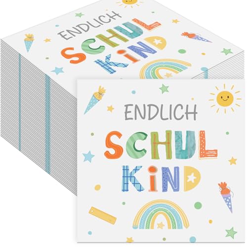 80 Stück Endlich Schulkind Servietten 33 x 33 cm Papierservietten Einschulung 2-lagige Cocktailservietten für Schulanfang Mädchen Jungen Tischdeko Einschulung Party Deko 2026