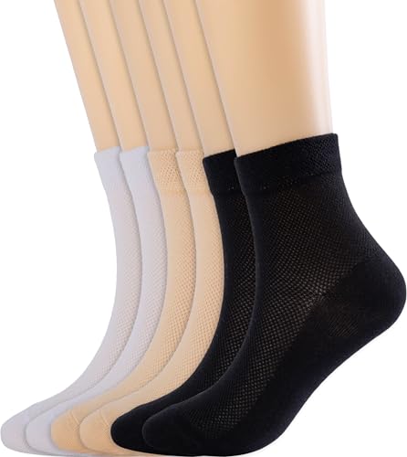 Image of Women Ankle Thin Socks 6 Pairs Size 5-8 9-11, Mesh Breathable Crew Sock White Black Gray Beige