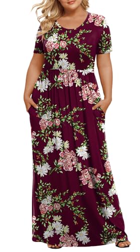 Image of LONGYUAN Women's Plus Size Maxi Dresses Summer Short Sleeve Casual Long Dress 2026 XL-6XL