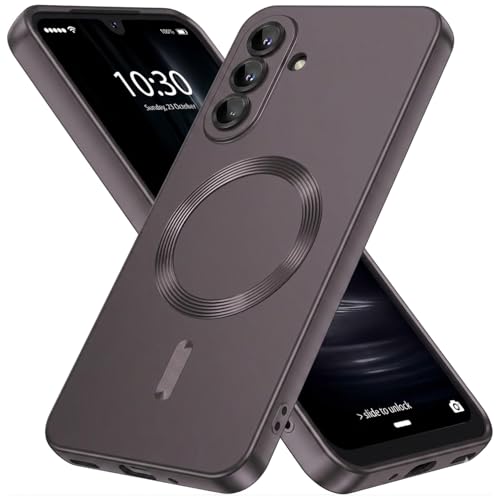 Image of DIZORO Samsung A37 Case, Compatible with Mag Safe Back Cover, Matte Luxury Metallic Luster Flexible TPU Wireless Charging Shockproof Case with Camera Protector Lens (Coffee)