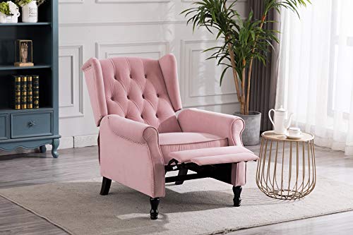Artechworks Velvet Tufted Push Back Arm Accent Chair Recliner Single Reclining For Adjustable Club Chair Home Padded Seating Living Room Lounge Modern Sofa,Pink #TOP2